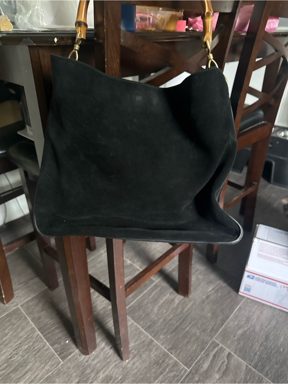 Authentic vintage Gucci bamboo handle black suede hobo bag Tom Ford era Italy 🇮🇹 - Picture 10 of 10